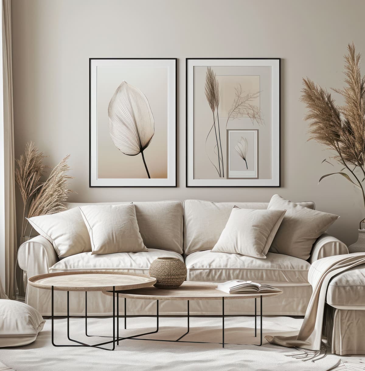 Sala de Estar Neutra com Composição Botânica