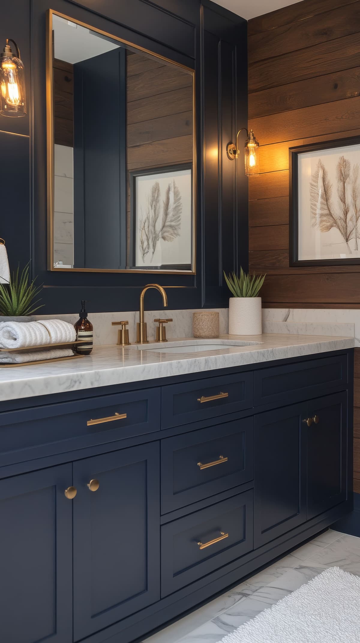 Banheiro Elegante com Marcenaria Azul