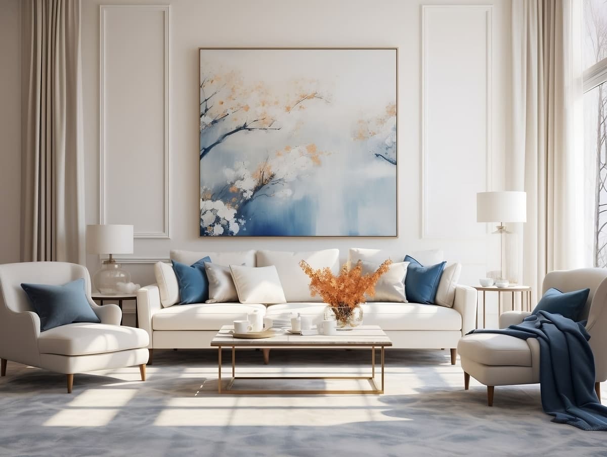 Sala de Estar Clara com Arte em Destaque